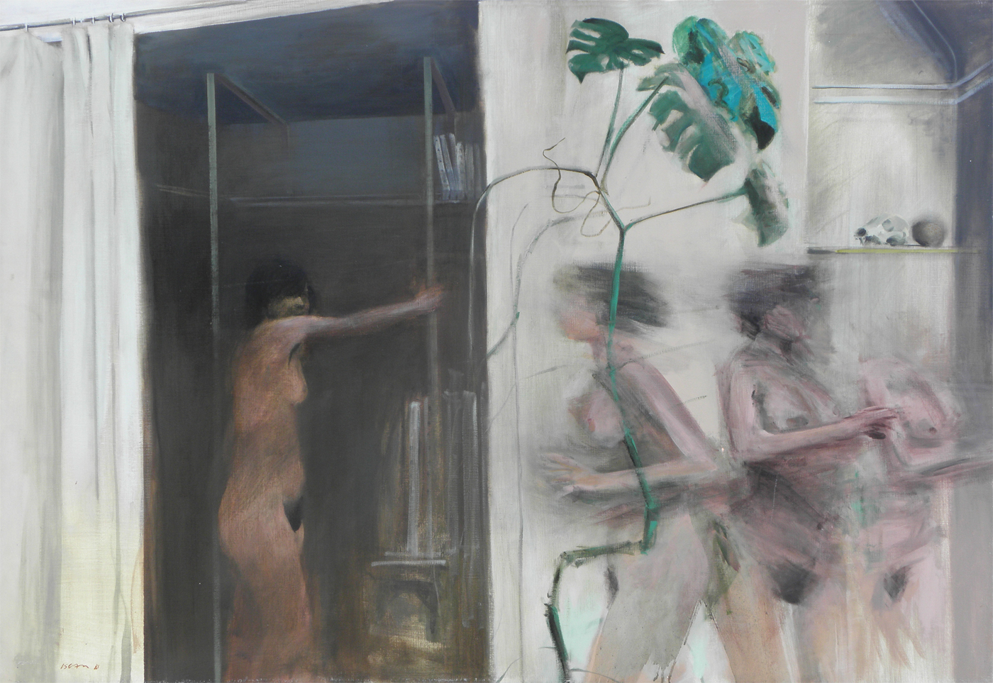 3 figures dont 2 en mouvement, 1981, huile sur toile, 116x81cm